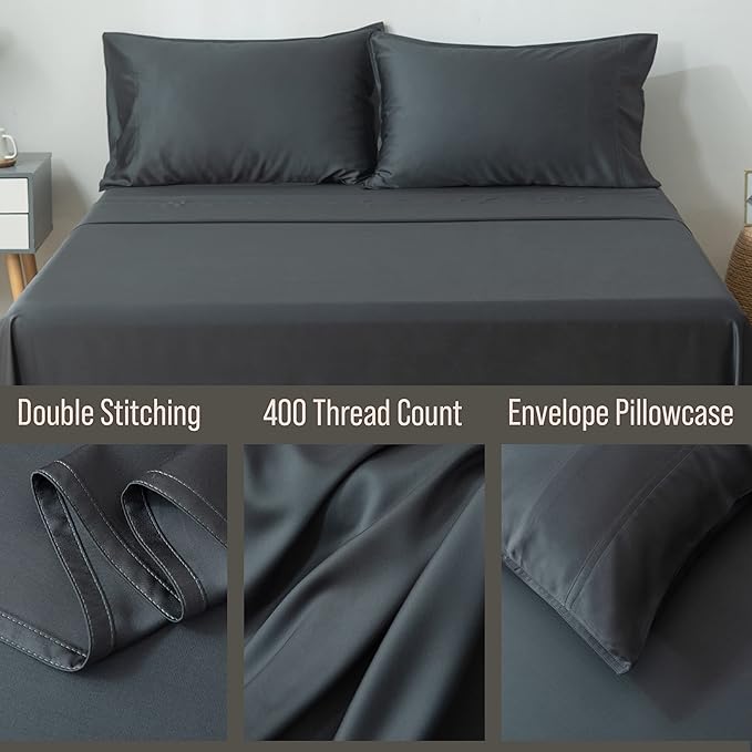 Bella Coterie | Luxury Bamboo Viscose Standard Size Pillowcase Set | 100% Organically Grown | Ultra Soft | Cooling | 2 Pcs [Charcoal Grey]
