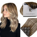 RUANTURE Balayage Clip in Hair Extensions Human Hair, Clip in Extensions Real Human Hair, Double Weft Remy Hair, Natural Looking, Thick Ends, 20 Inch 120g 7pcs #3/8/22