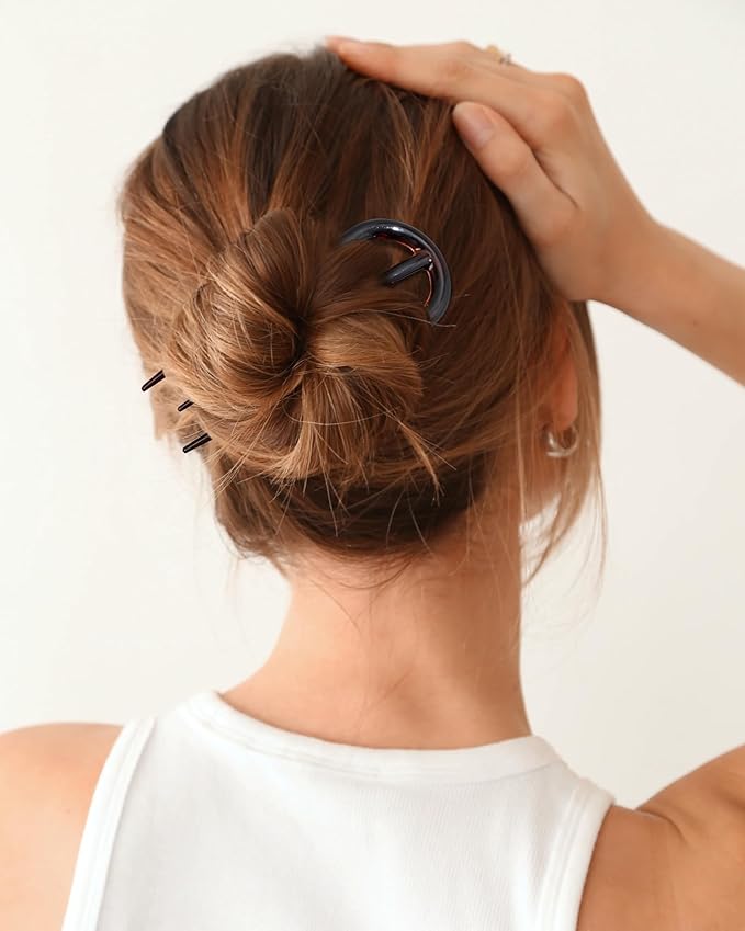 French Hair Pin for Women - U-Shaped Hair Fork for Updos, Chignons & French Twists, Durable Acrylic, Secure & Elegant Styling for All Hair Types (Tortoiseshell)