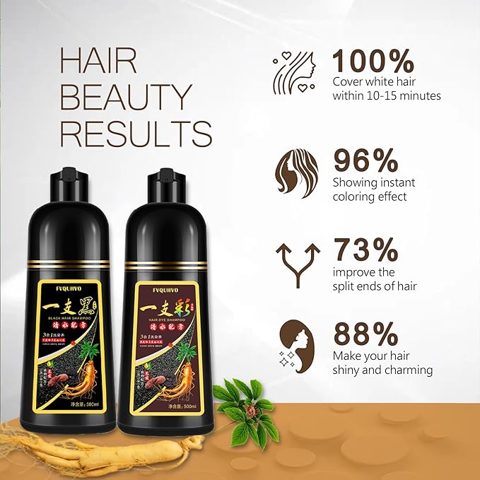Brown Hair Dye Shampoo for Men & Women, Instant 3 in 1 Natural Semi-Permanent Dye Shampoo, 16.9 floz (Dark coffee)