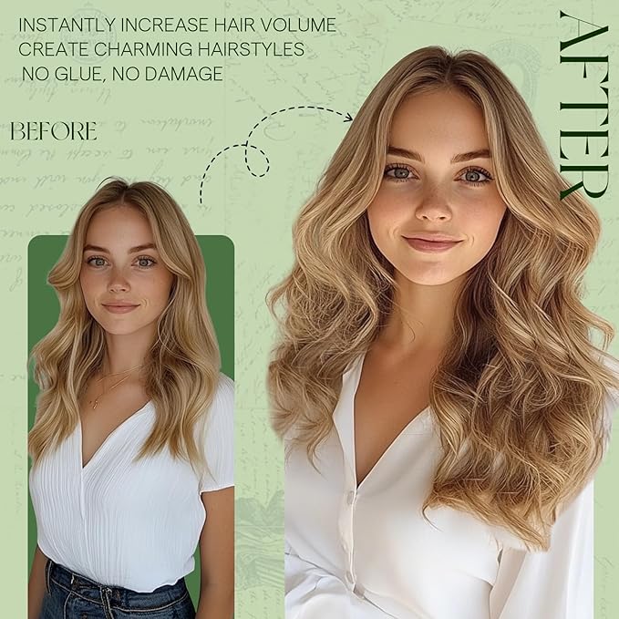 RUNATURE Clip in Hair Extensions Real Human Hair, Long Remy Hair Extensions Clip Ins for Women Full Head Thick Natural Hair 20 Inch 120g 7pcs #10P16 Dark Blonde Highlight Caramel Blonde