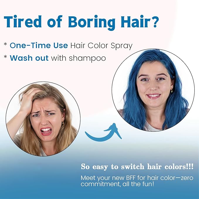 Blue Hair Spray Temporary, Hair Color Spray 1-Day Hair Dye Colored for Kids Women Men, Hair Wax Color Washable, Hair Paint Spray for Halloween Party Fast-Drying, Non-Sticky 4.06 Fl Oz