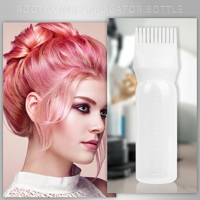 BLAAROOM Root Comb Applicator Bottle 6 Ounce, 4 Pack Hair Oil Applicator with Root Comb Brush for Scalp Hair Oiling - White