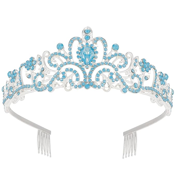 Didder Blue Opal Tiara Crowns for Women Girls, Princess Crown with Combs Tiaras for Women Girls Wedding Crowns for Brides Headband Prom Birthday Gift Halloween Costumes Hair Accessories
