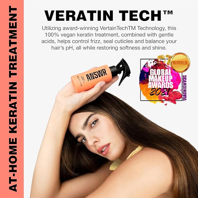 ANSWR At Home Brazilian Keratin Hair Treatment for All Hair Types – Deep Nourishment, Eliminates Frizz, Salon Results At Home, Sulfate-Free, Safe for Colored Hair (3 x 100ml (Kit))