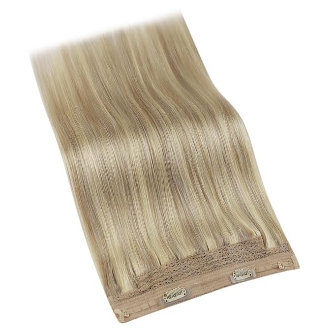 YoungSee 120G Wire Hair Extensions Human Hair Blonde Highlight Human Hair Wire Extensions Blonde Headband Hair Extensions for Women Golden Blond Mix Light Blond 16Inch
