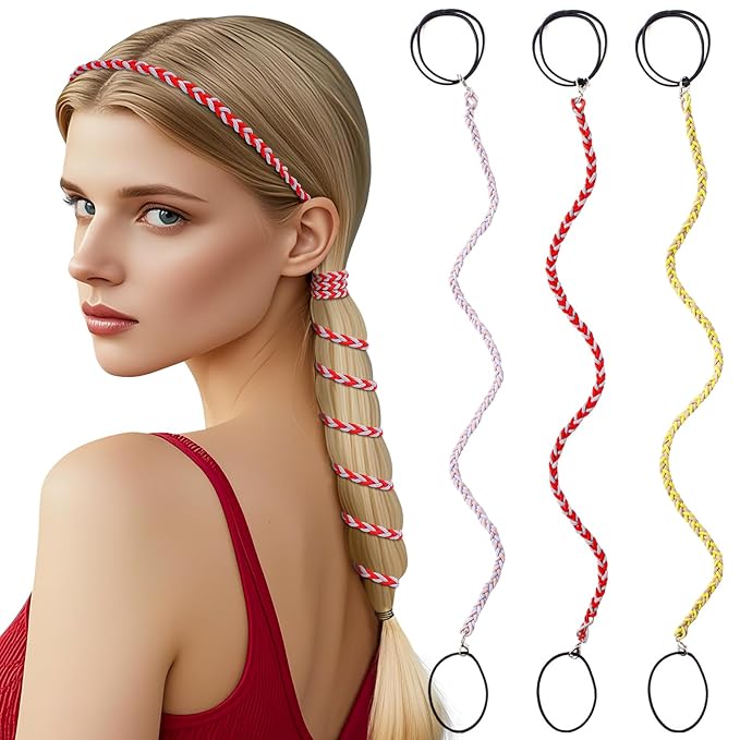 3 Packs Ponytail Holders Hair Ties for Women, Spiral Pony Tails Elastic Braided Hair Holders for Gym Swimming Sports (3pcs25"colorful35)