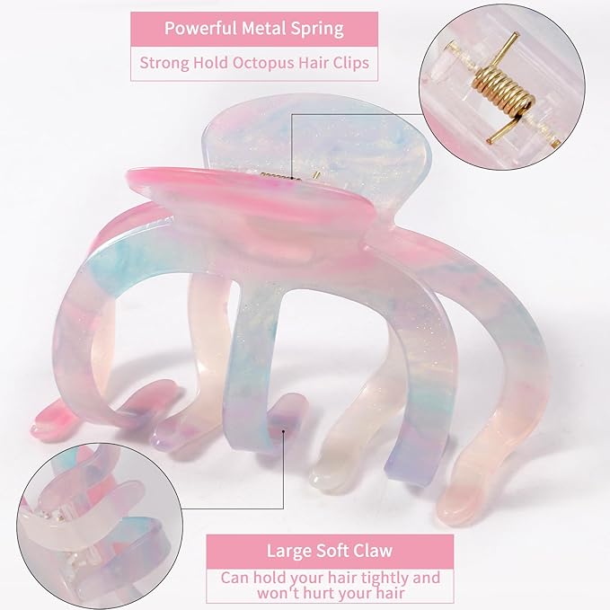 3Pcs Large Octopus Claw Clips for Women - Ideal Gift Cute & Stylish Hair Claws for Thick Hair, Everyday Hair Accessories