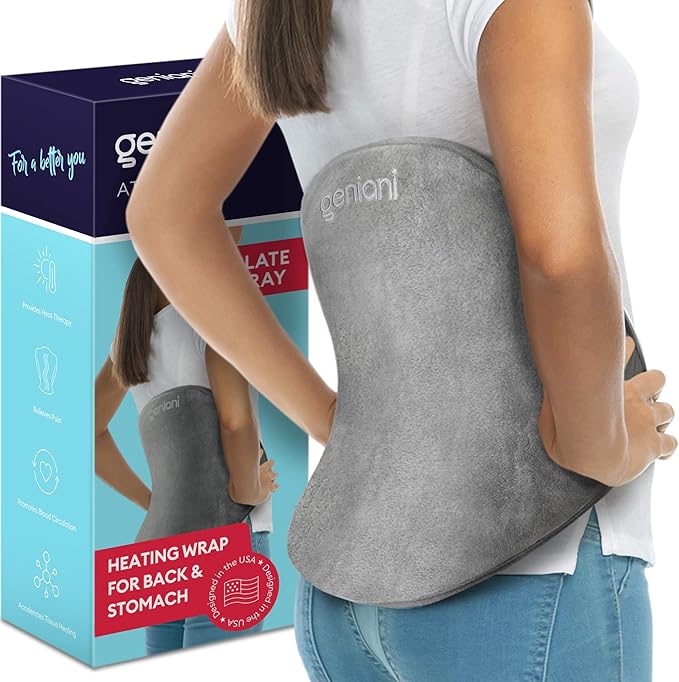 GENIANI XL Electric Heating Pad for Back Pain & Cramps Relief, 15"x24" Electric Throw with Auto Shut-Off, Adjustable Strap, Soft Fabric, Ideal for Lower Back & Stomach – Gift for Women & Men