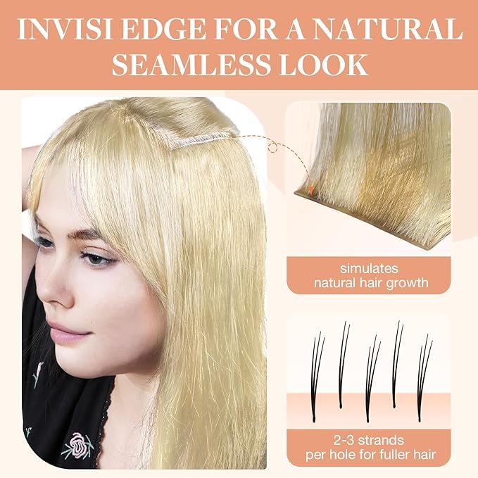GOO GOO Invisi Edge Tape in Hair Extensions Human Hair, 16/22 Light Blonde Highlighted Golden Blonde, 6pcs 16inch 15g, Virgin Remy Hair, Seamless Injected Tape, Natural Look