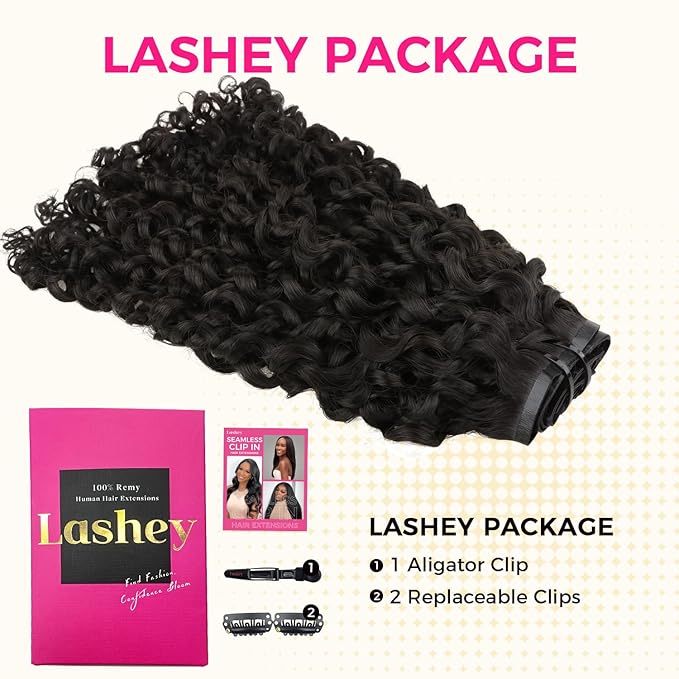 Lashey Seamless Clip in Hair Extensions Human Hair 110g 7pcs Burmese Curly Natural Black 20 Inch Real Human Hair Extensions Clip Ins with Soft PU Weft for Women