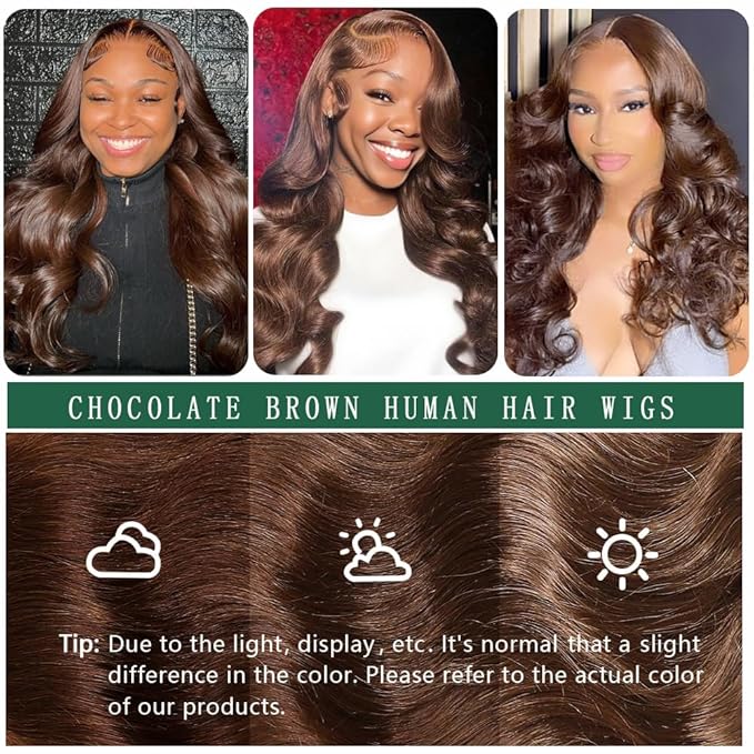 24 Inch Chocolate Brown Lace Front Wig Human Hair 13x6 Hd Lace Front Wigs Human Hair Body Wave Frontal Wigs Human Hair Pre Plucked 200 Density Brown Wig for Women