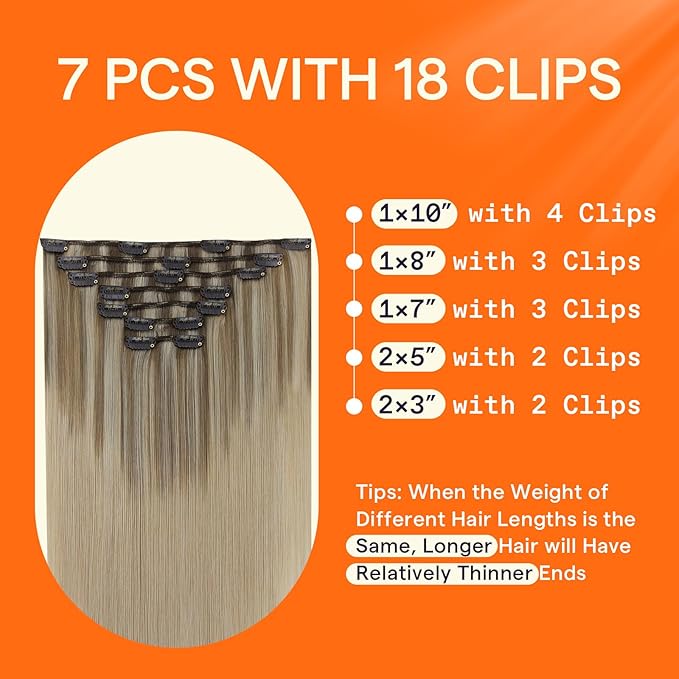 Full Shine Dark Blonde Hair Extensions Clip in 18 Inch Teddy Bear Blonde Clip in Human Hair Extensions for White Women 120 G 7 Pcs