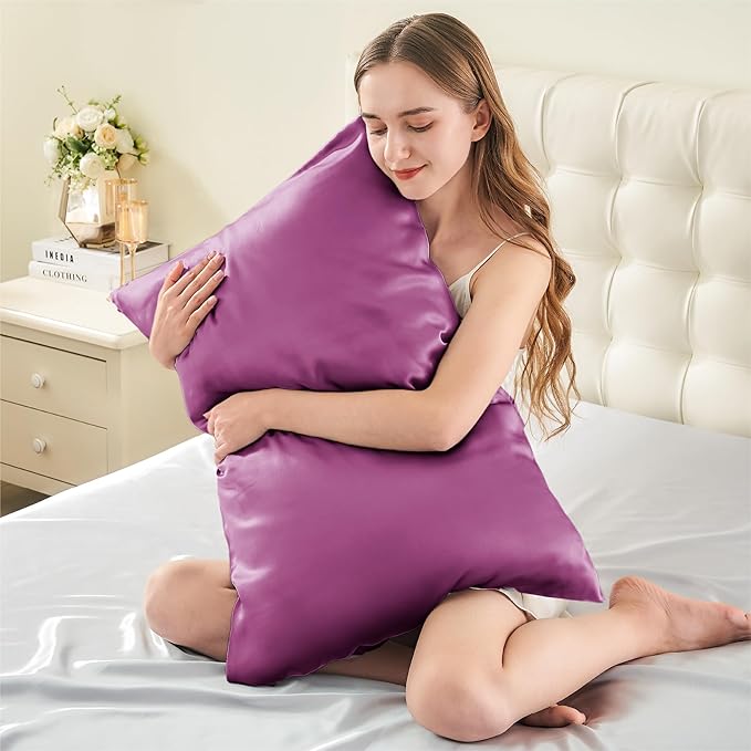 INFIIXSO Mulberry Silk Pillowcase for Hair and Skin, Silk Pillow Cases Queen Size with Hidden Zipper 20x30 Inches, Extraordinary Smooth and Soft Cooling Pillow Cases for Hot Sleepers(Purple, 1 Pack)