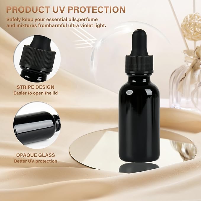 6 Pcs, 2oz Dropper Bottle, Black Glass Eye Dropper Bottle, Tincture Bottles with Dropper, Leak-Proof Design, Stronger Suction, for All Kinds of Mixed Liquids