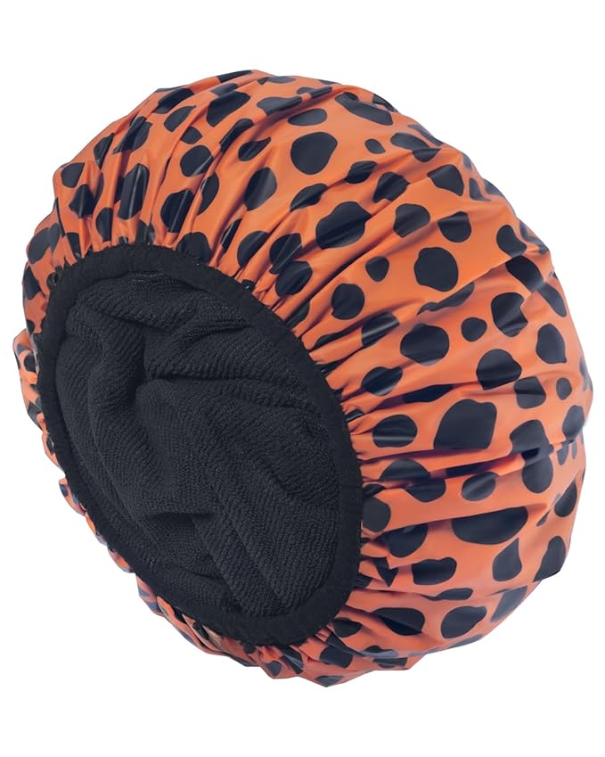 Auban Shower Cap, Shower Cap for Women Terry Cloth Lined EVA Exterior Reusable Double Layer Waterproof, Large Bath Hair Cap for All Hair Lengths, Hotel Travel Essentials Accessories Deep Conditioning