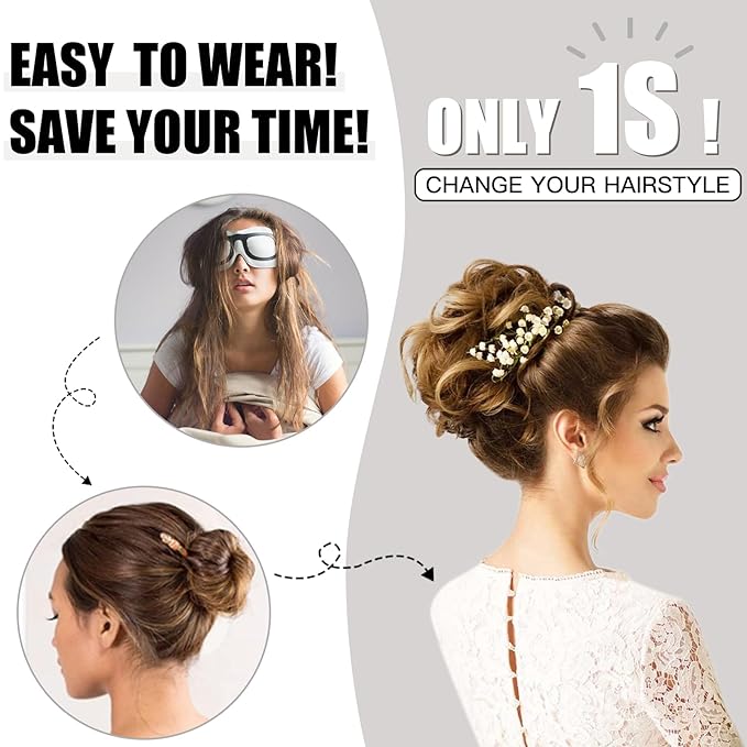 HMD Tousled Updo Messy Bun Hairpiece Hair Extension Ponytail with Elastic Rubber Band Updo Ponytail Hairpiece Synthetic Hair Extensions Scrunchies Ponytail Hairpieces for Women