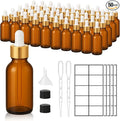 50Pack 1oz Amber Glass Dropper Bottles with Gold Lids, Funnels, Droppers, Extra Caps & Labels – Leakproof, UV Resistant 30ml Empty Bottle for Tinctures, Essential Oils, Beard, Hair Oils