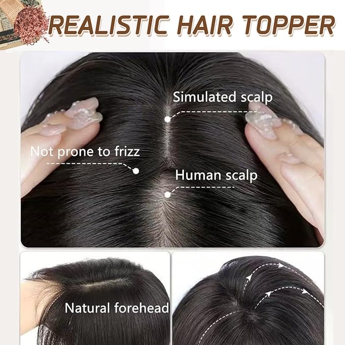 Rich Choices Hair Toppers for Women Real Human Hair 100% Human Remy Toppers NO Bangs for Women with Thinning on Top Clip in Hairpiece 4"x4.7"Lace Base 10 Inch #2R Chocolate Brown