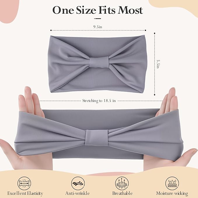 Headbands for Women, Wide Elastic Head Bands, Non-Slip Thick Hair Bands, Sports Stretchy Sweat Bands, Large Knotted Soft Headband for Washing Face, Makeup, Workout, Spa, Fashion