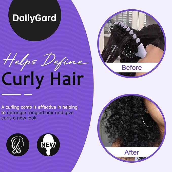 Curly Hair Brush Set,Curl Defining Brush for Curly Hair,Trident Handle Design,Detangling & Shaping & Defining Curls for Women and Girls,Wet or Dry Hair(Purple)