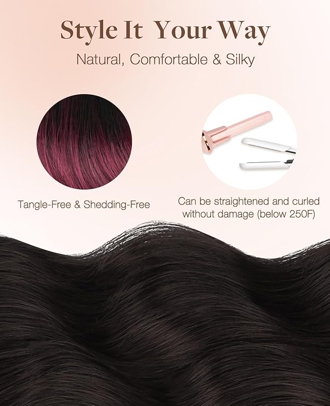 GOO GOO Invisi Edge Tape in Hair Extensions Human Hair, 1/99 Balayage Jet Black to Red 10pcs injected with 10pcs classical tape ins, 22inch 50g, Virgin Remy Hair, Natural Look