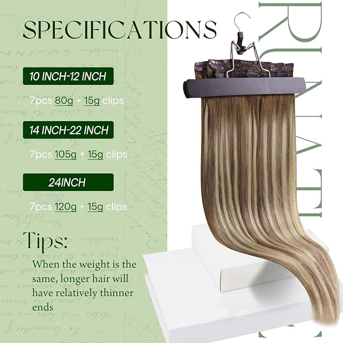 RUNATURE Balayage Clip in Hair Extensions, Real Human Hair Clip in Extensions for Women, Long Hair Extensions Add Length Easy to Apply, 24 Inch 135g #3/8/22 Walnut Brown to Light Brown with Blonde