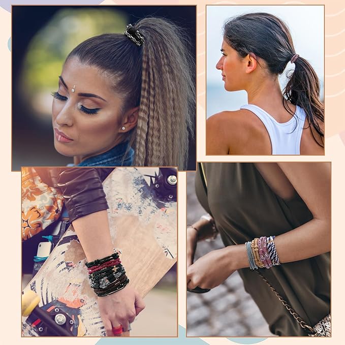 Boho Hair Ties For Girls, 20pcs Hair Tie Bracelet, Elastic Hair Ties, Hair Bands For Ponytails, Ponytail Holder For Daily Life, Sport, Cooking, Working