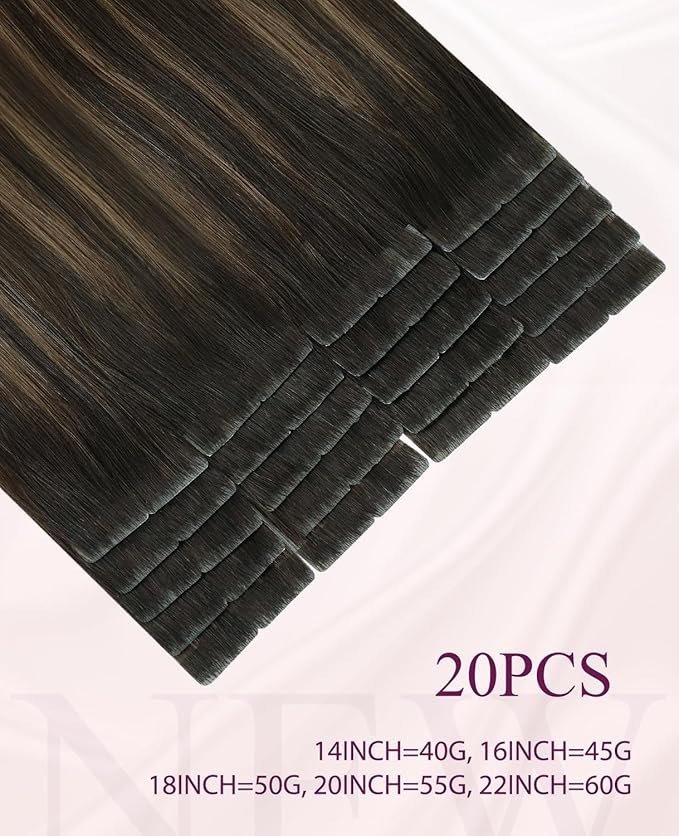 Pinkpearl Invisible Tape in Hair Extensions Human Hair, 20pcs 18inch 50g #2/6/18 Balayage Dark Brown to Chestnut Brown and Ash Blonde Injection Tape in Extensions Real Remy Human Hair Injected