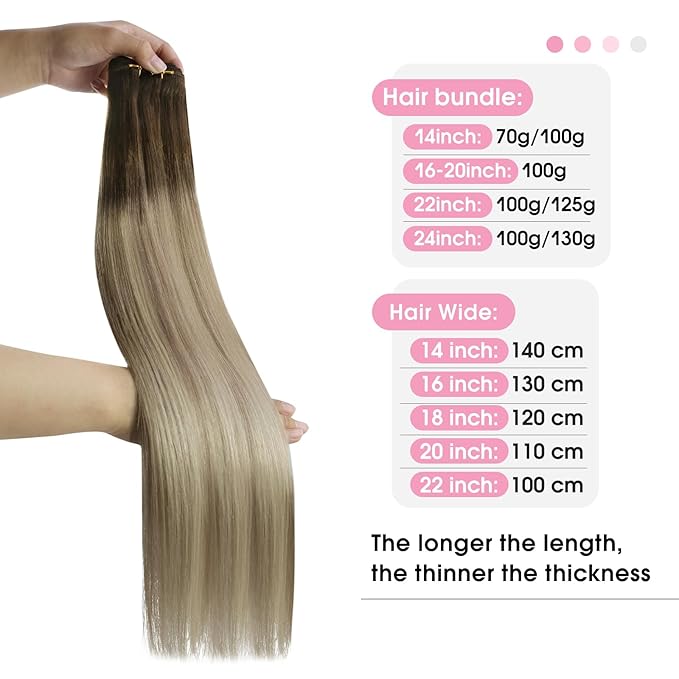 YoungSee 100G Sew in Hair Extensions Real Human Hair Ombre Blonde Weft Hair Extensions Brown Roots to Golden Blonde Mix Platinum Blond Weft Extensions for Short Hair 14Inch