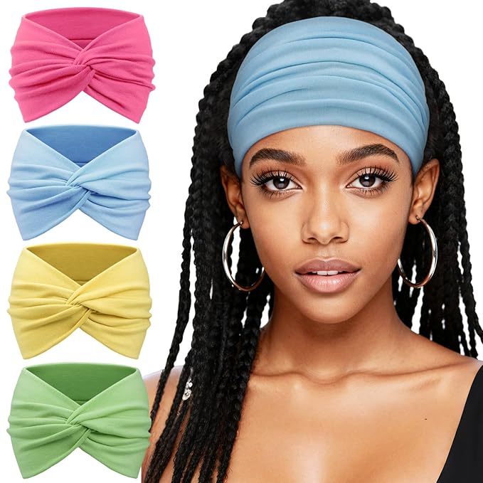 Extra Wide Headbands for Women Large Turban Headband Non Slip Boho Elastic Hairband Hair Twisted Knot Head Bands Accessories