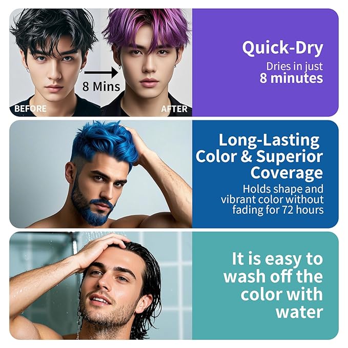 Temporary Hair Color Wax for Men - SUPIYA Washable Hair Wax Color, All-Day Hold Disposable Hair Wax for Christmas, Cosplay & Daily (Berry Color #71)