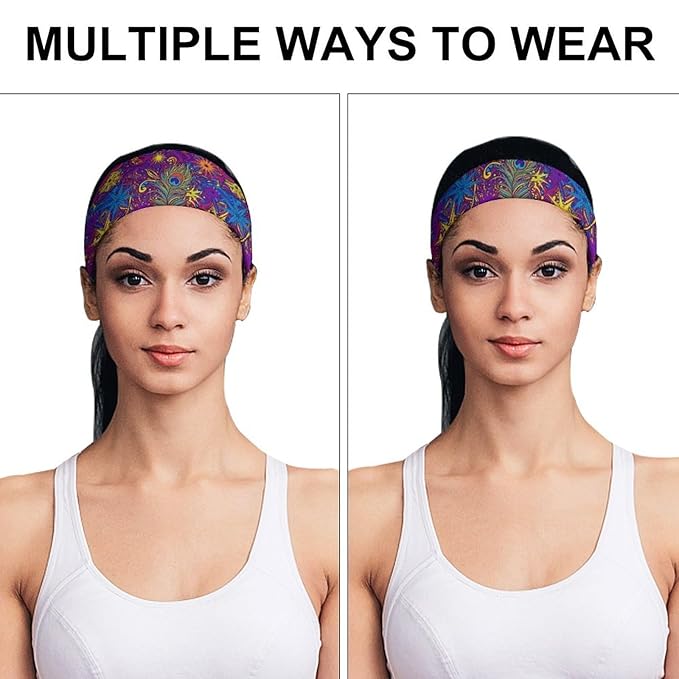 Sport Headbands for Men & Women, Trippy Peacock Feathers Workout Sweatband for Running, Cycling, Football, Yoga