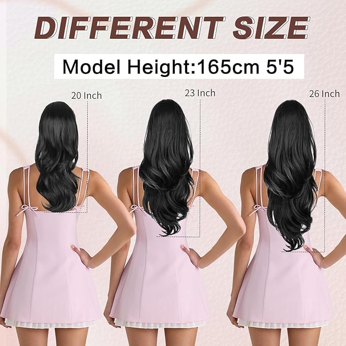 Ponytail Extension, Drawstring Ponytail Extension for Women 26 Inch Long Wavy Highlight Pony Tails Hair Extensions Synthetic Clip in Ponytail Hairpiece for Women Brown with Blonde Highlights