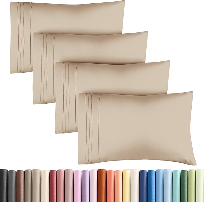 Queen Pillow Cases Set of 4 - Ultra Soft Hotel Quality Pillowcase Covers - Comfy, Cozy & Wrinkle Free - Shrinkage, Stain and Fade Resistant - Machine Washable Pillow Protectors - 4 Piece Set - Cream