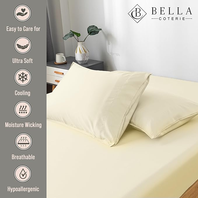 Bella Coterie | Luxury Bamboo Viscose Standard Size Pillowcase Set | 100% Organically Grown | Ultra Soft | Cooling | 2 Pcs [Lemonade]