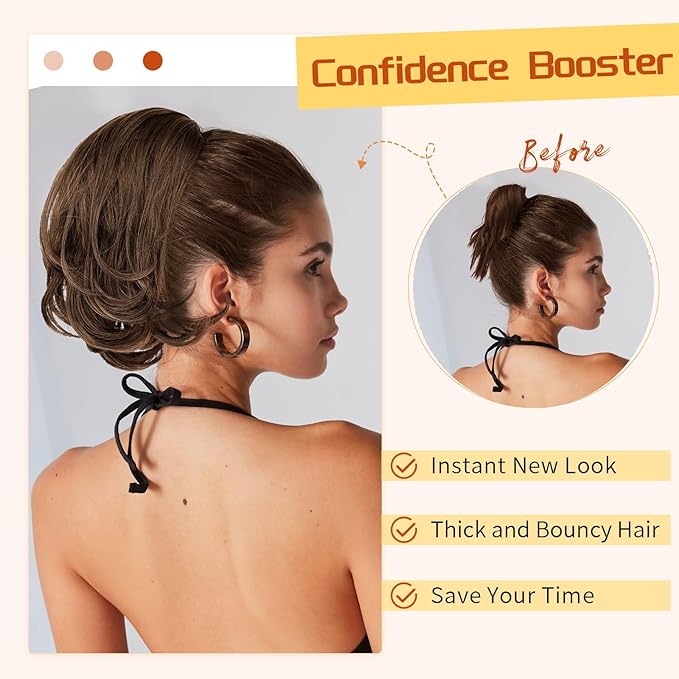 KooKaStyle Ponytail Extension, 10" Short Claw Clip in Pony Tails Hair Extensions Curly Wavy Synthetic Drawstring Hairpieces for Women(Mocha Brown)