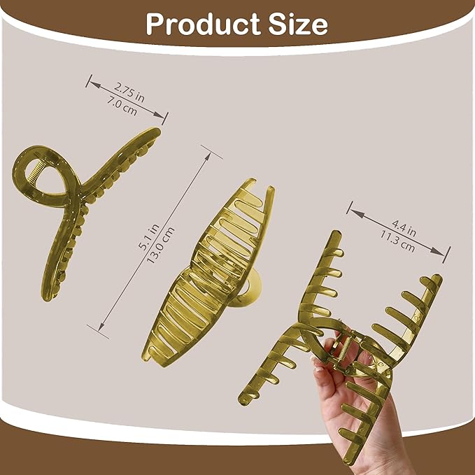 Big Hair Claw Clips Non-Slip Hair for Women and Girls with Long, Thick Hair Jelly & Matte Clips (Jelly-B 4pcs 5.1")