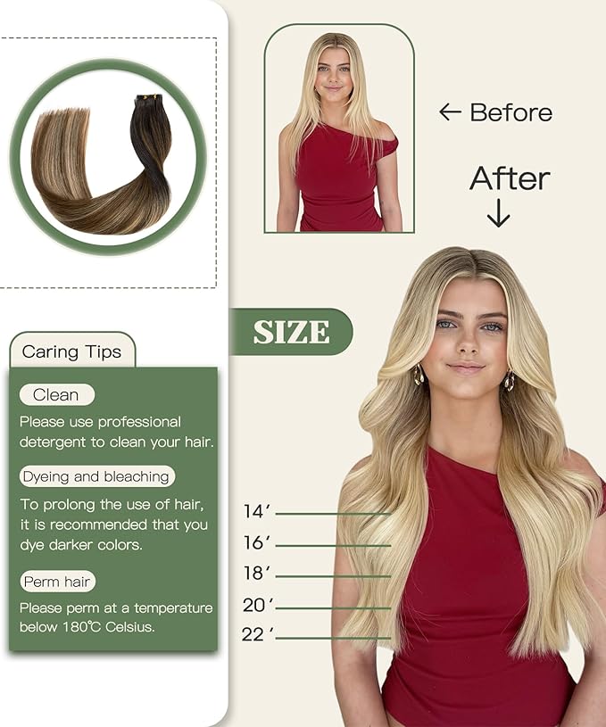 SURNEL Invisible Tape in Hair Extensions 20 Inch Natural Black to Medium Brown and Caramel Blonde Injected Tape in Extensions Human Hair 20 Pcs 45g(#1B427,20)