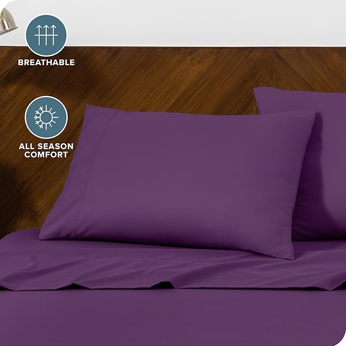 Bare Home Microfiber Pillow Cases - Queen Size Set of 2 - Cooling Pillowcases - Double Brushed - Easy Care - Envelope Closure (Queen Pillowcase Set of 2, Plum)