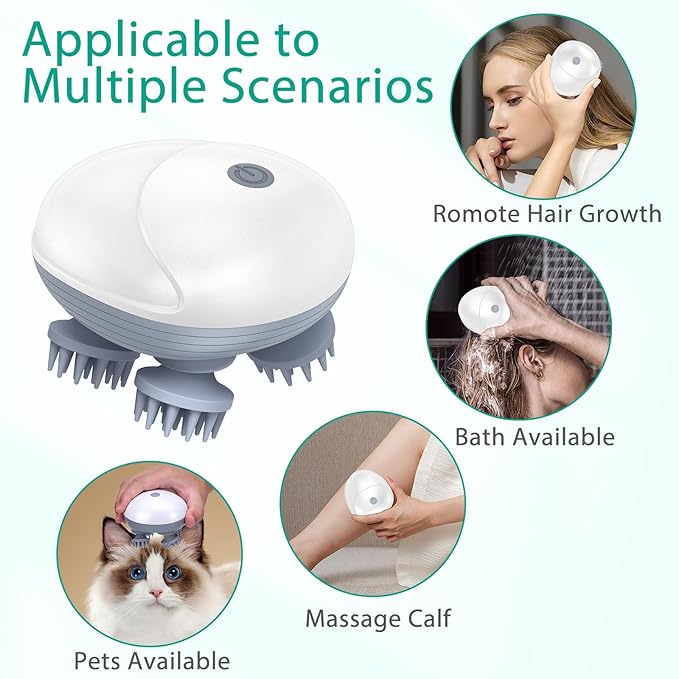 ORIA Electric Scalp Massager, Pet Massager for Dogs and Cats, Waterproof Head Massager with 4 Removable Massage Heads, 96 Nodes, for Stress Relief, Full Body Relaxation, Promote Bonding