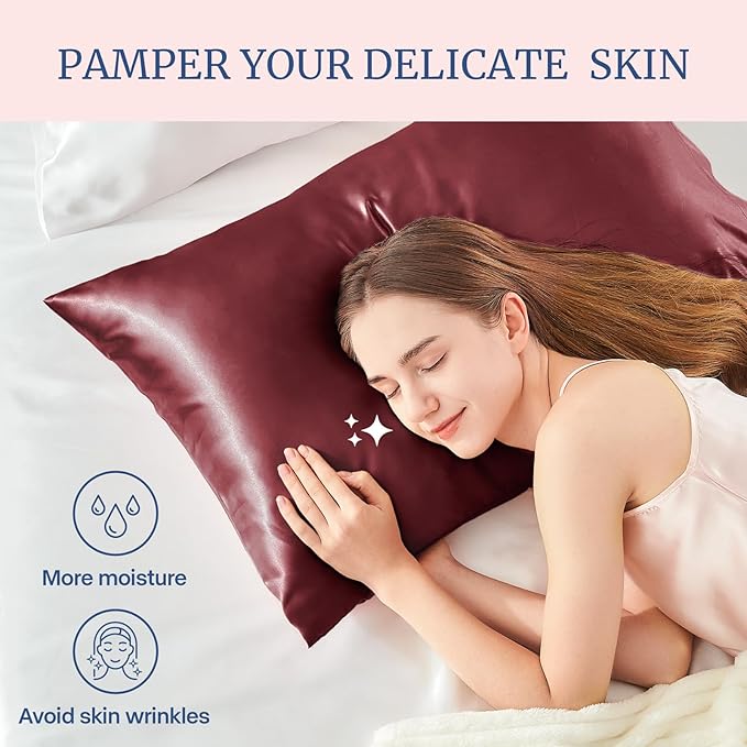 BEDELITE Satin Pillowcase for Hair and Skin, Super Soft Similar to Silk Pillow Cases 4 Pack with Envelope Closure, Cooling Pillowcases for Women Men (20"x30" Queen Size, Burgundy)