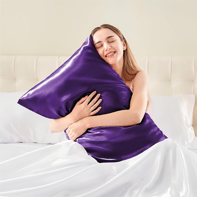 BEDELITE Satin Pillowcase with Zipper, Plum Purple King Size Pillow Cases Set of 2, Super Soft and Cooling Similar to Silk Pillow Cases, Gift for Women Men(20x36 Inches)