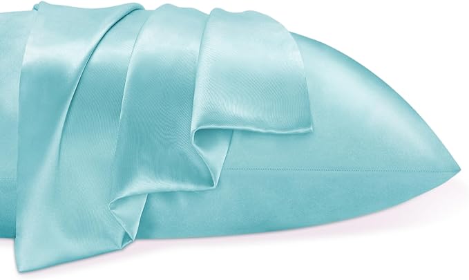 BEDELITE Satin Pillowcase for Hair and Skin, Super Soft and Cooling Similar to Silk Pillow Cases 2 Pack with Envelope Closure, Gift for Women Men(20"x26" Standard Size, Blue)