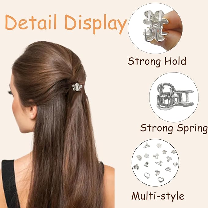 16Pcs Mini Metal Hair Claw Clips for Women, Gold Silver Small Bangs Claw Clips for Long Thin Hair, Tiny Cute Flower Barrettes(Silver)