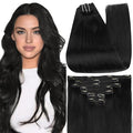 Full Shine Clip in Hair Extensions Black Women Jet Black Human Hair Extensions for Thinning Hair 7 Pcs 12 Inch 95 G