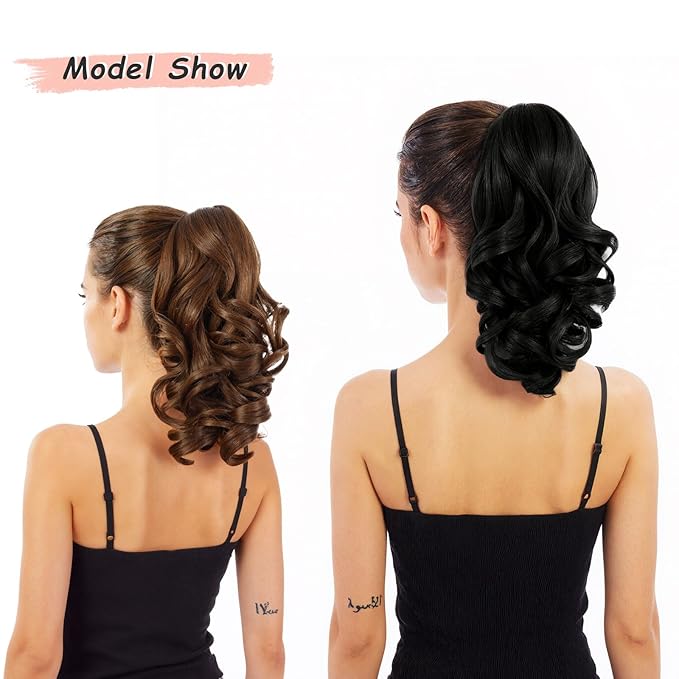 Ponytail Extension, Clip on Ponytails for Women, 12" Claw Clip in Short Curly Wavy Pony Hair Extension for Women - Light Honey Blonde