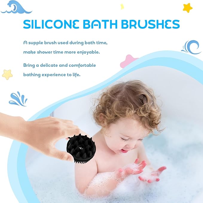 Silicone Bathing Brush and Massage Shampoo Brush for, 1pcs Black Silicone Scalp Scrubber Body Scrubber for Gentle Bathing and Hair Care