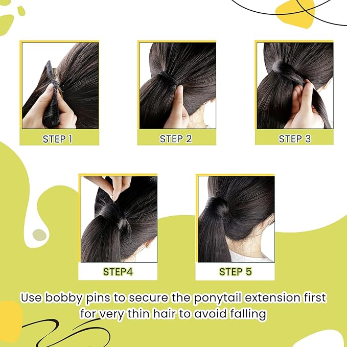 RUNATURE Ponytail Extension Human Hair Blonde, Real Hair Ponytail Extension, 20 Inch Human Hair Ponytail, Long Ponytail Hair Extensions, Remy Natural, 80g #8P60 Light Brown Highlight Platinum Blonde