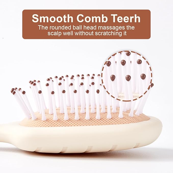 Mini Hair Bursh for Women Men and Kids, Protable Travel Size Hair Brush for Pockets Purses, Mini Detangler Brush for All Hair Types, Small Paddle Brush for Detangling (Beige)